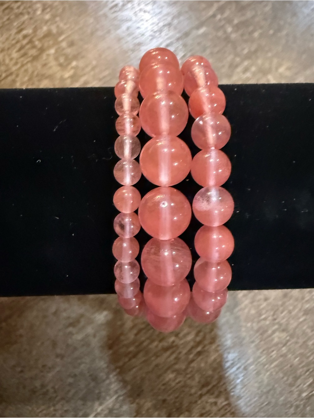 Set of 3 Rose Quartz Beaded Stretch Bracelets Stack Boho Gemstone